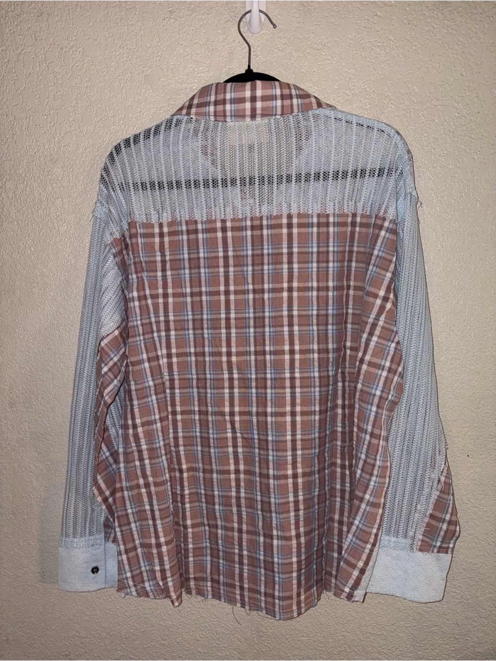 NIP Fantastic Fawn “Sky Blue🩵Blush💗Mixed Media Lace/Plaid Button-Up Shirt” LRG - Picture 16 of 16